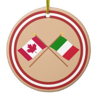 Canada and Italy Crossed Flags Christmas Tree Ornaments