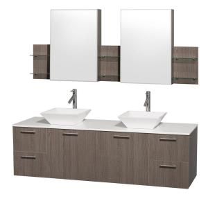 Wyndham Collection Amare 72 in. Double Vanity in Grey Oak with Man Made Stone Vanity Top in White and Porcelain Sinks WCR410072GOWHD28WHMCDB