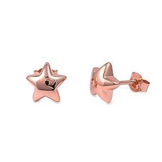 Sterling Silver 9mm Star Rose Gold Stud Earrings: Jewelry