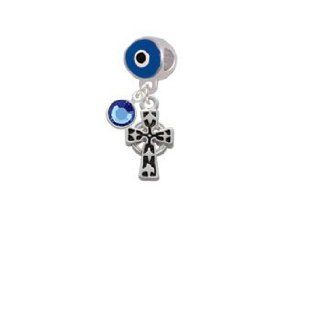 Antiqued Celtic Cross Blue Evil Eye Charm Bead Dangle with Crystal Drop: Delight & Co.: Jewelry