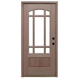 Steves & Sons Craftsman 9 Lite Arch Unfinished Mahogany Wood Left Hand Entry Door with 4 in. Wall M3159 6 UF MJ 4LH