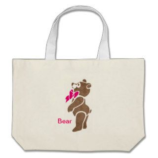 Floral Brown Bear with Pink Bow Tie Bags