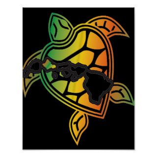 Hawaii Reggae Green Sea Turtle Poster
