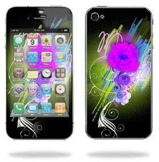 Protective Vinyl Skin Decal Cover for Apple iPhone 4 or iPhone 4S AT&T or Verizon 16GB 32GB Cell Phone Sticker Skins Flower Neon: Electronics