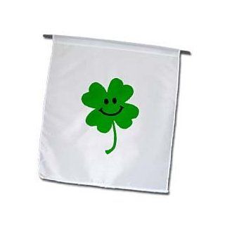 3dRose fl_123145_1 Happy Shamrock Cute Smiley Face Lucky Four Leaf Clover Irish Good Luck Charm Green Ireland Garden Flag, 12 by 18 Inch : Outdoor Flags : Patio, Lawn & Garden