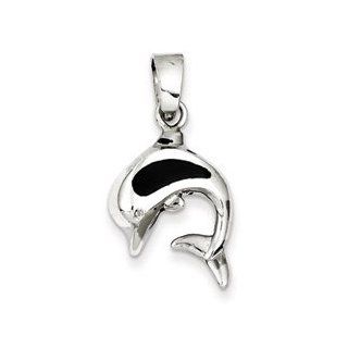 Black Enameled Dolphin Pendant Sterling Silver Black Enameled Dolphin Pendant Jewelry