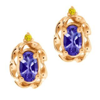 0.47 Ct Oval Blue Tanzanite and Diamond Gold Plated Silver Earrings: Stud Earrings: Jewelry
