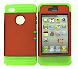 For Apple Iphone 4 4s Non Slip Orange Impact Case + Lime Green Rubberized Skin Accessories: Cell Phones & Accessories