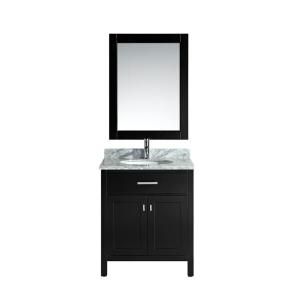 Design Element London 30 in. Single Vanity in Espresso with Marble Vanity Top and Mirror in Carrara White DEC076E