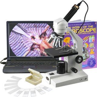 AmScope M200C PB10 WM E 40X 1000X Sturdy Student Compound Microscope + USB Camera, Slide Kit and Book: Science Lab Compound Microscopes: Industrial & Scientific