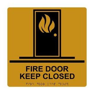 ADA Fire Door Keep Closed Braille Sign RRE 255 99 BLKonGLD : Business And Store Signs : Office Products