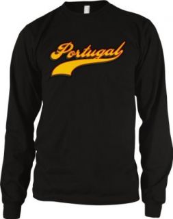 Portugal Script Font Men's Long Sleeve Thermal, Portuguese Country Pride Baseball Style Lettering Design Men's Thermal Shirt: Clothing
