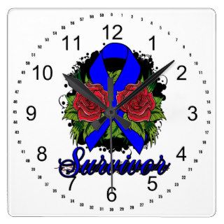 Rectal Cancer Survivor Rose Grunge Tattoo Wall Clock