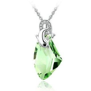 Atlas Jewels Bridal Style Austrian Solitaire Crystal Dolphin Pendant Necklace: Dolphin Green: Jewelry