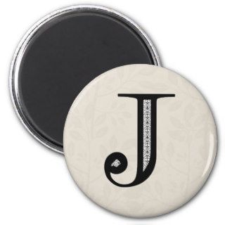 Damask Letter J   Black Refrigerator Magnet