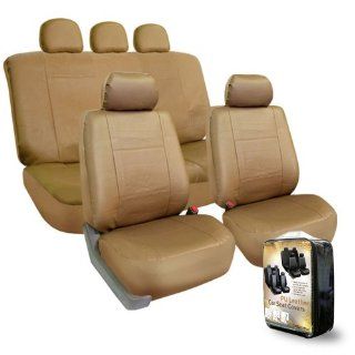 FH PU001115 Classic PU Leather Car Seat Covers Solid Tan color: Automotive