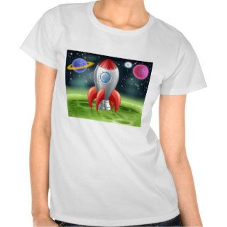 Cartoon Space Rocket on Alien Planet T shirt