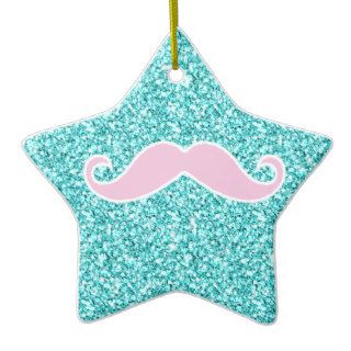 GIRLY PINK MUSTACHE ONTEAL GLITTER EFFECT ORNAMENTS