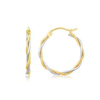14K Two Tone Gold Twisted Hoop Earrings (1 inch Diameter): Jewelry