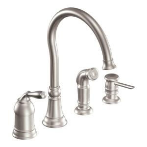MOEN Lindley Single Handle Side Sprayer Kitchen Faucet in Spot Resist Stainless with Soap Dispenser CA87008SRS