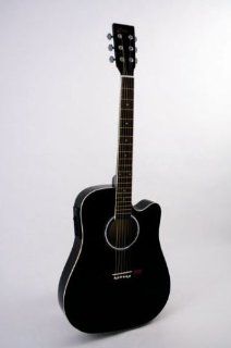 Beginners 41" Black Cutaway Acoustic Electric Guitar with Gig Bag and Accessories: Musical Instruments
