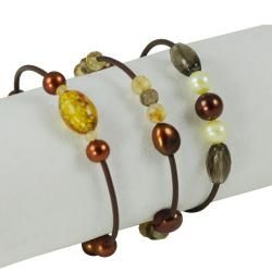Pearls For You FW Pearl and Multi gemstone 3 piece Bracelet Set Pearls For You Pearl Bracelets