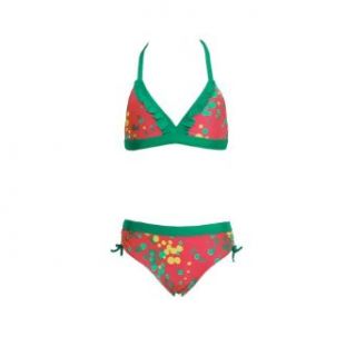 Breaking Waves Girls 12 Pink Green Dot Ruffle 2pc Bikini Swimsuit: No: Clothing