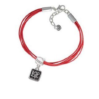 Antiqued Square Seal   Love with Heart Red Aruba Charm Bracelet: Delight & Co.: Jewelry