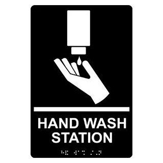 ADA Hand Wash Station Braille Sign RRE 999 WHTonBLK Hand Washing : Business And Store Signs : Office Products