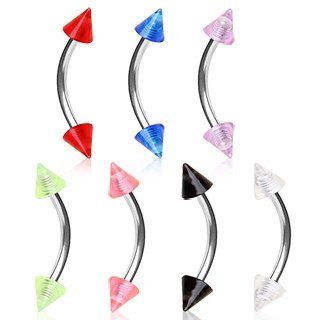 316L Surgical Steel Eyebrow Ring with Clear UV Coated Acrylic Spikes   16g (1.2mm), 5/16" (8mm) Length, 3mm Spike Size   Sold as a Set: Jewelry