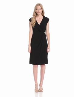Tiana B Women's Wrap Dress with Chain Trim Detail, Black, Large at  Womens Clothing store