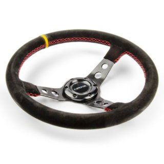 NRG ST 006S Y Deep Dish Series 350mm Black Suede Steering Wheel Yellow Center Mark: Automotive