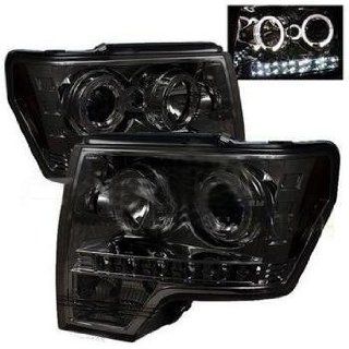 Ford F150 2009 2010 2011 2012 2013 Halo LED Projector Headlights (Replaceable LEDs)   Smoke Halogen Model Only (Not Compatible With Xenon/HID Model): Automotive