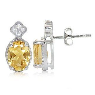 2ct. Citrine & White Topaz Gold Plated 925 Sterling Silver Post Earrings: SilverShake: Jewelry