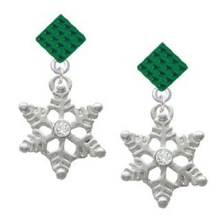 Silver Snowflake with Clear Crystal Green Emerald Crystal Diamond Shaped Lulu Jewelry