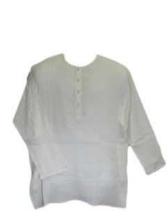 Yoga Trendz Mens White Bohemian Crinkled Gauze Cotton Tunic Shirt: Clothing