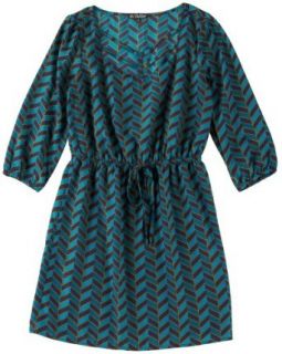 Be Bop Chevron Print Tie Waist Dress Teal Small at  Womens Clothing store