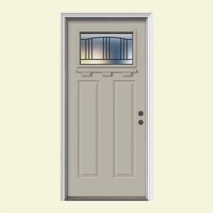 JELD WEN Premium Madison Craftsman Painted White Steel Entry Door with Brickmold and Shelf N11804