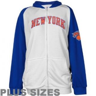 NBA Majestic New York Knicks Womens Raglan Full Zip Plus Sizes Hoodie   White/Royal Blue (XXXX Large): Clothing