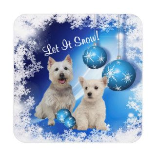 Cute Christmas Westie Puppy Let It Snow Coasters