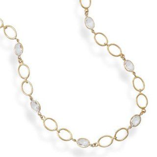 14k Gold Over Sterling Silver Cz Necklace   16 19 Inch: Chain Necklaces: Jewelry