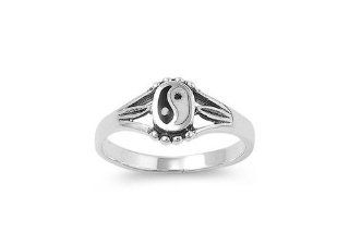 Sterling Silver Yin Yang Ring Taoism Daoist Shadow & Light Solid 925 Band Italy Size 8: Jewelry