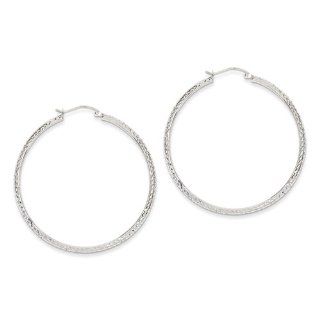 14k White Gold Diamond cut 3.5x46mm Hollow Hoop Earrings: Vishal Jewelry: Jewelry