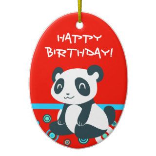 Cute Cartoon Panda Red Whorls Christmas Ornament