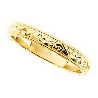 3mm Hand Engraved Wedding Band Solid 14karat White or Yellow Gold Ring: Jewelry