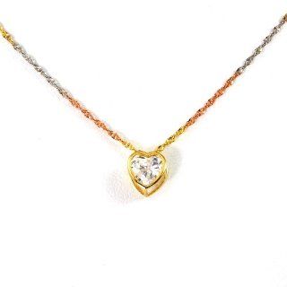 14k Yellow Gold Big Heart Cut Bezel Set CZ with Tri Tone Chain Necklace (16 Inches): Pendant Necklaces: Jewelry
