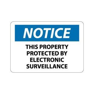 NMC N353AB OSHA Sign, Legend "NOTICE   THIS PROPERTY PROTECTED BY ELECTRONIC SURVEILLANCE", 14" Length x 10" Height, Aluminum, Black/Blue on White: Industrial Warning Signs: Industrial & Scientific