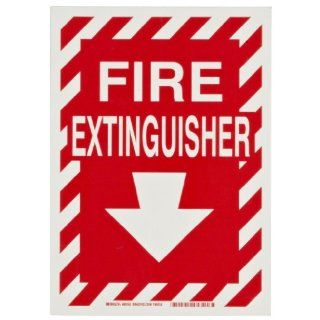 Brady 80162 14" Height, 10" Width, B 324 Polyester, Green On Red Color Glow In The Dark Fire And Exit Sign, Legend "Fire Extinguisher (With Picto)": Industrial Warning Signs: Industrial & Scientific