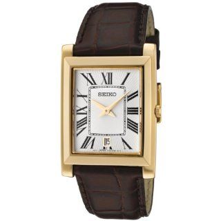 Seiko Men's SKP362 Off White Dial Brown Leather Watch: Watches