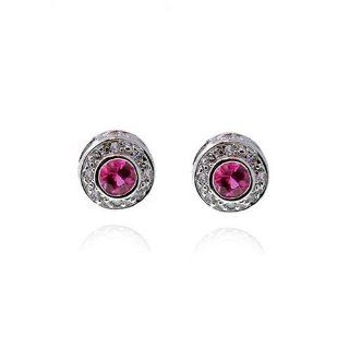 14k White Gold Round Pink Tourmaline and Diamond Earrings: Jewelry